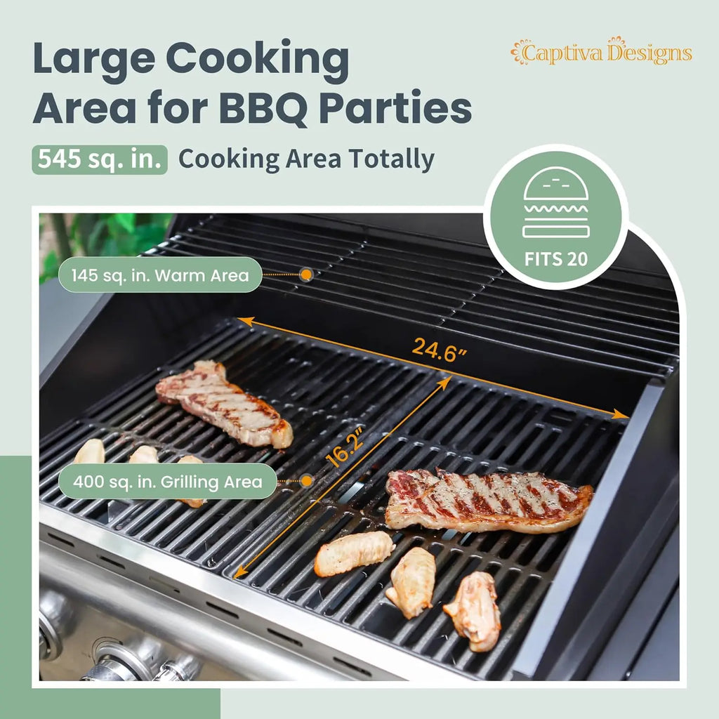 4-Burner Propane Gas BBQ Grill with Side Burner 42,000 BTU