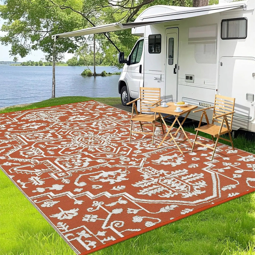 Waterproof Outdoor Area Rug Stain-Resistant Plastic Straw Carpet