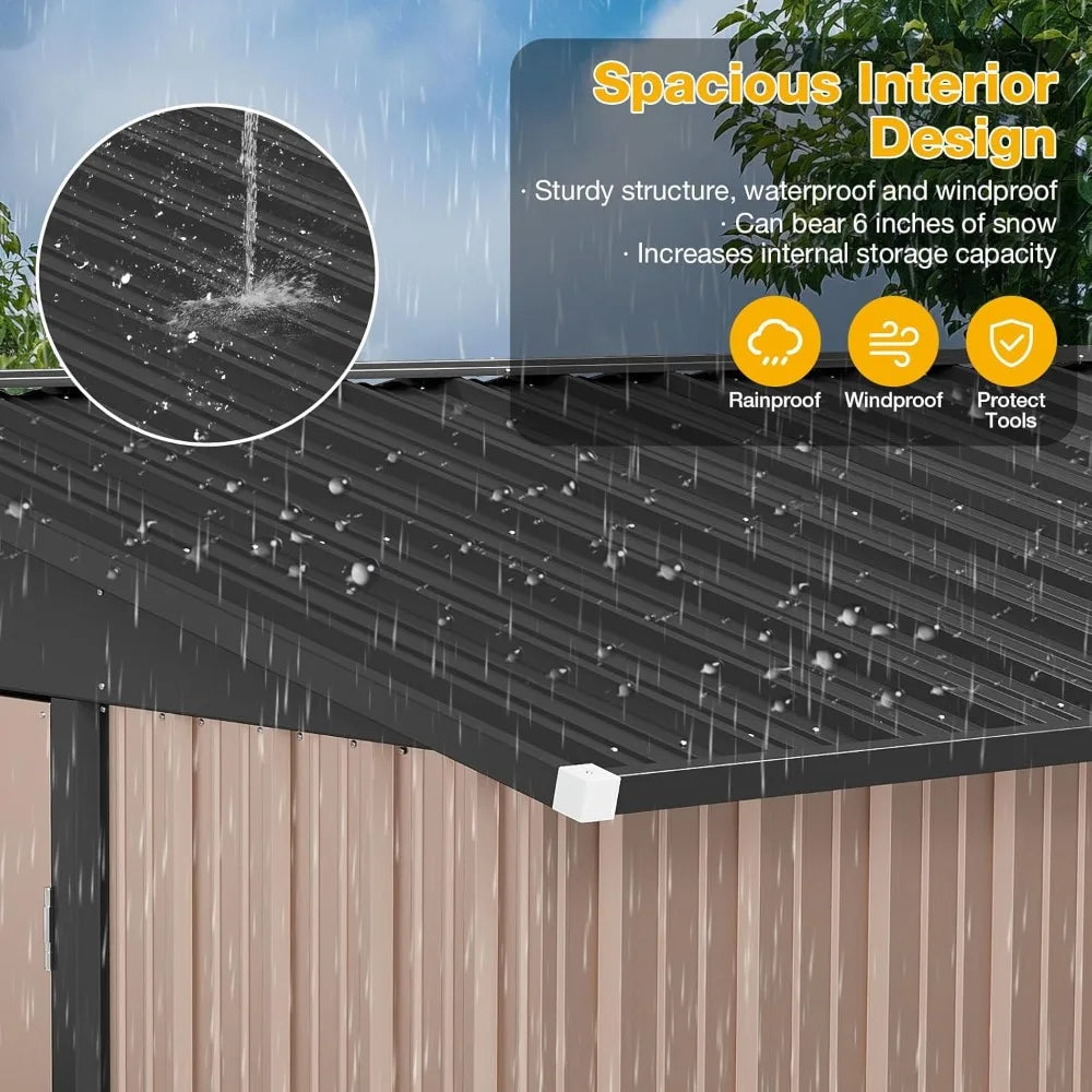 10x12 FT Outdoor Storage Shed with Floor Foundation & Lockable Double Doors