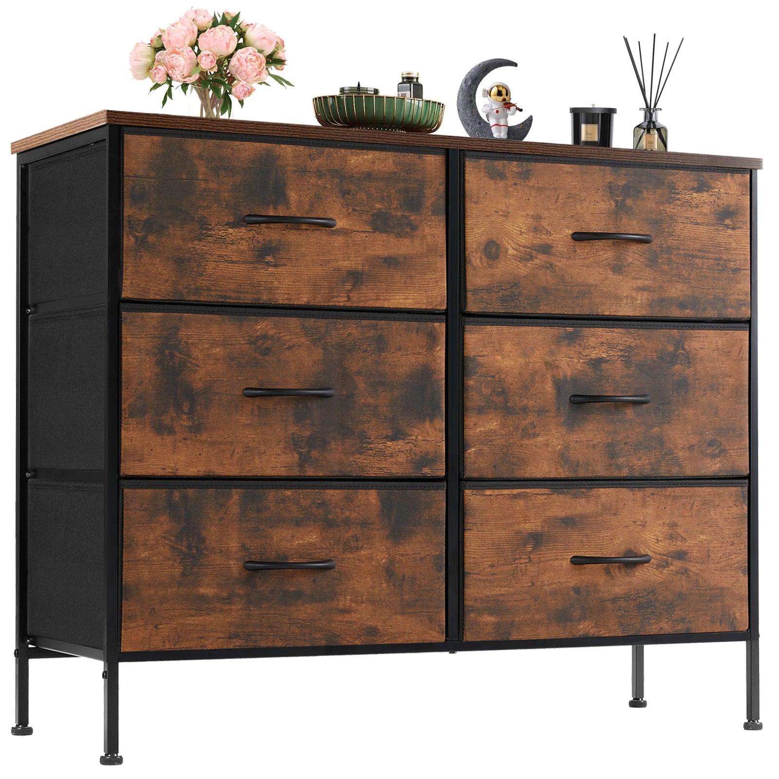 6 Fabric Drawers Nightstand For Bedroom Bedside Sofa Table