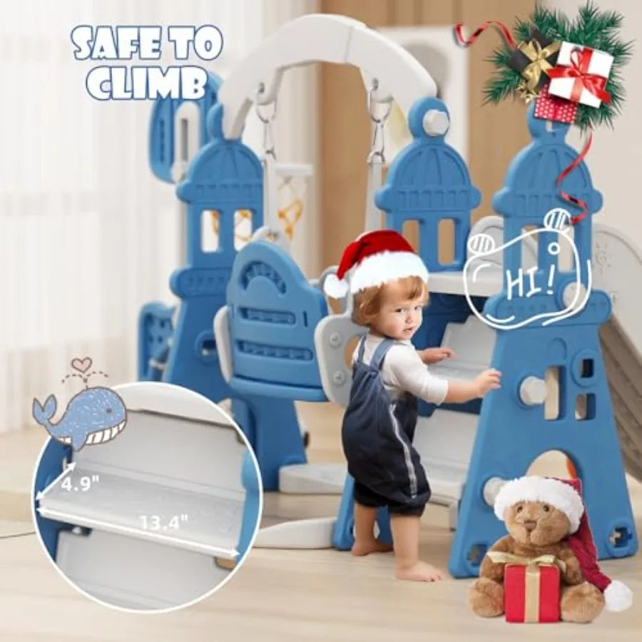 6-in-1 Toddler Slide and Swing Set Outdoor Indoor