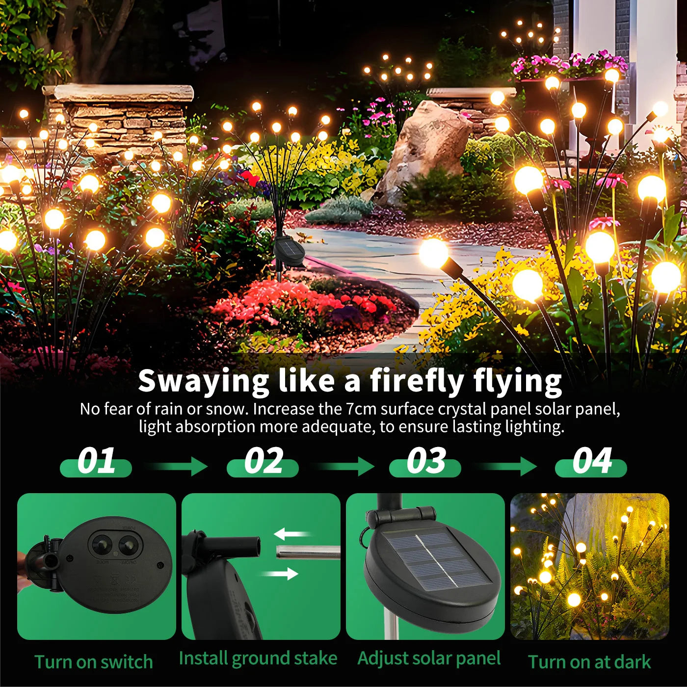8-Head Solar Firefly Lights For Outdoor Decorative Garden
