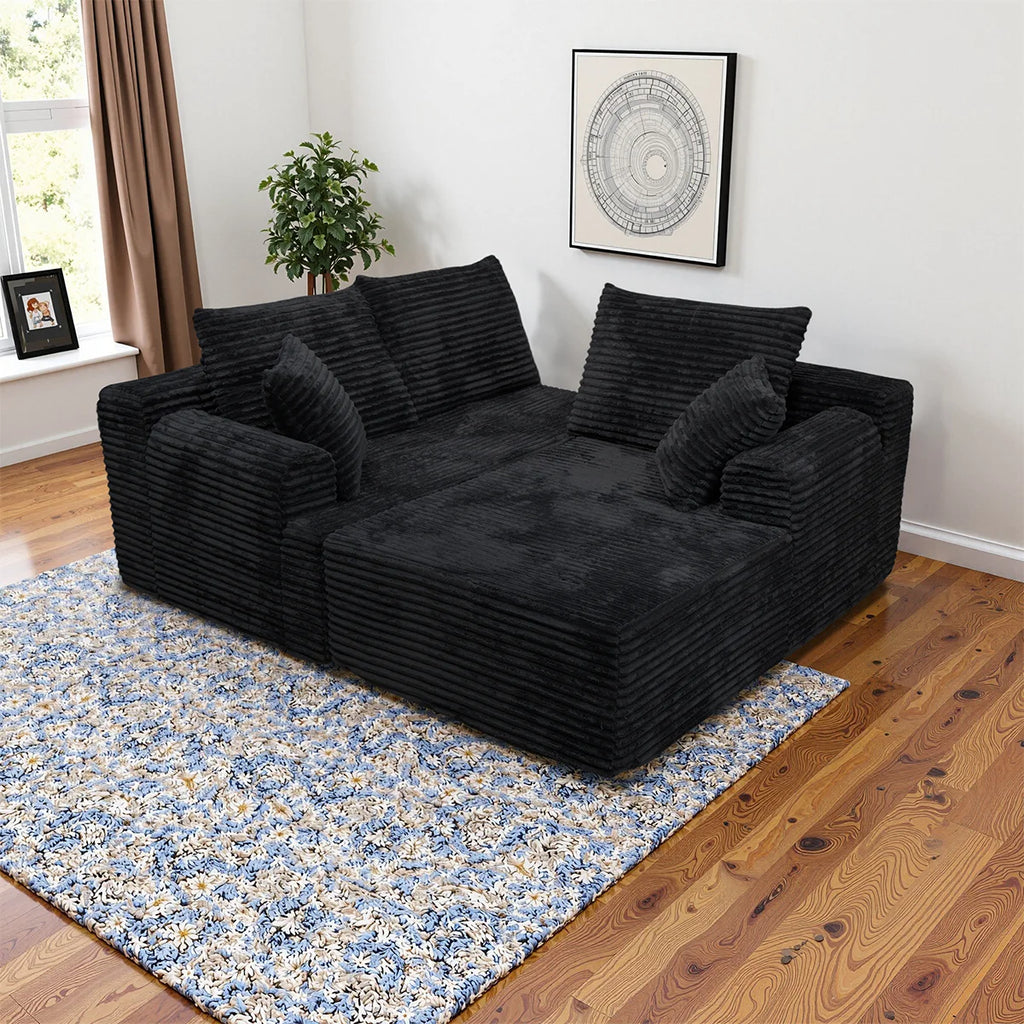 95" L-Shaped Sofa Chaise Rabbit Fleece Upholstery