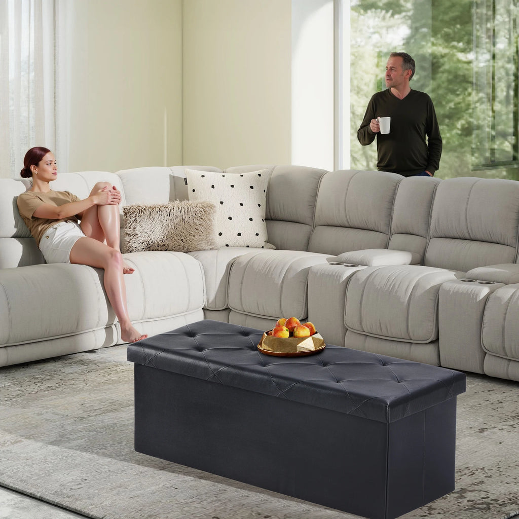 43 Inches Leather Folding Ottoman Storage Footstool