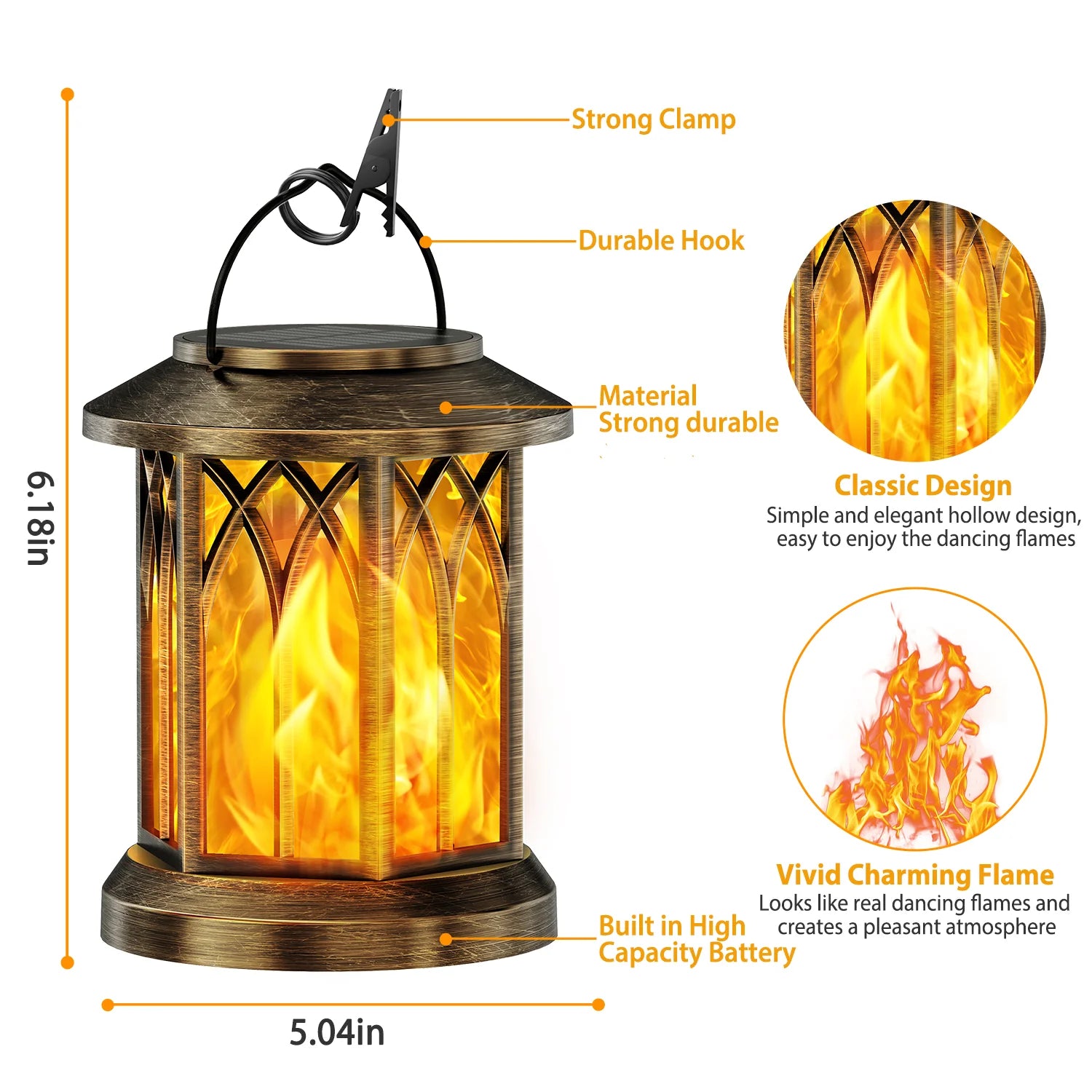 2 Pack Upgraded Flickering Flame Solar Outdoor Lanterns Bronze/Black
