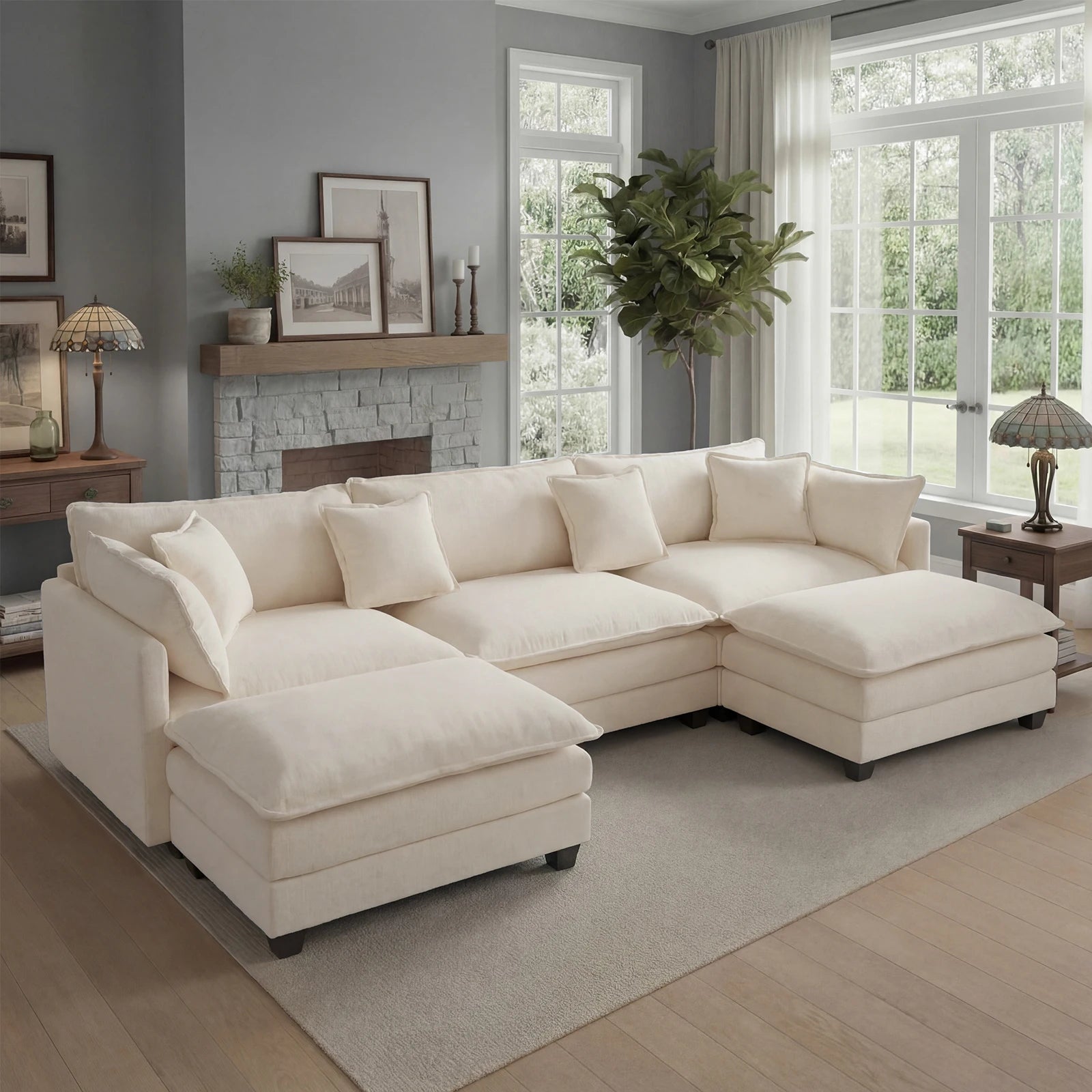 Modular Sectional Sofa with Ottoman, Comfy Cloud Couch