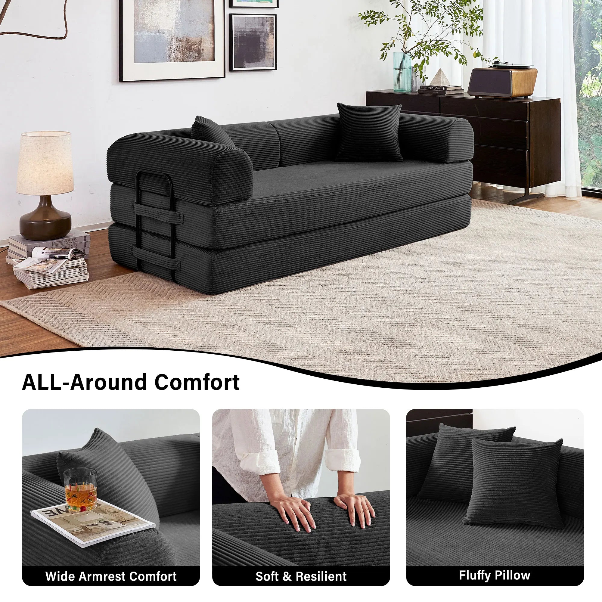 79'' Boneless Couch Foldable Convertible Futon Sleeper Sofa Bed