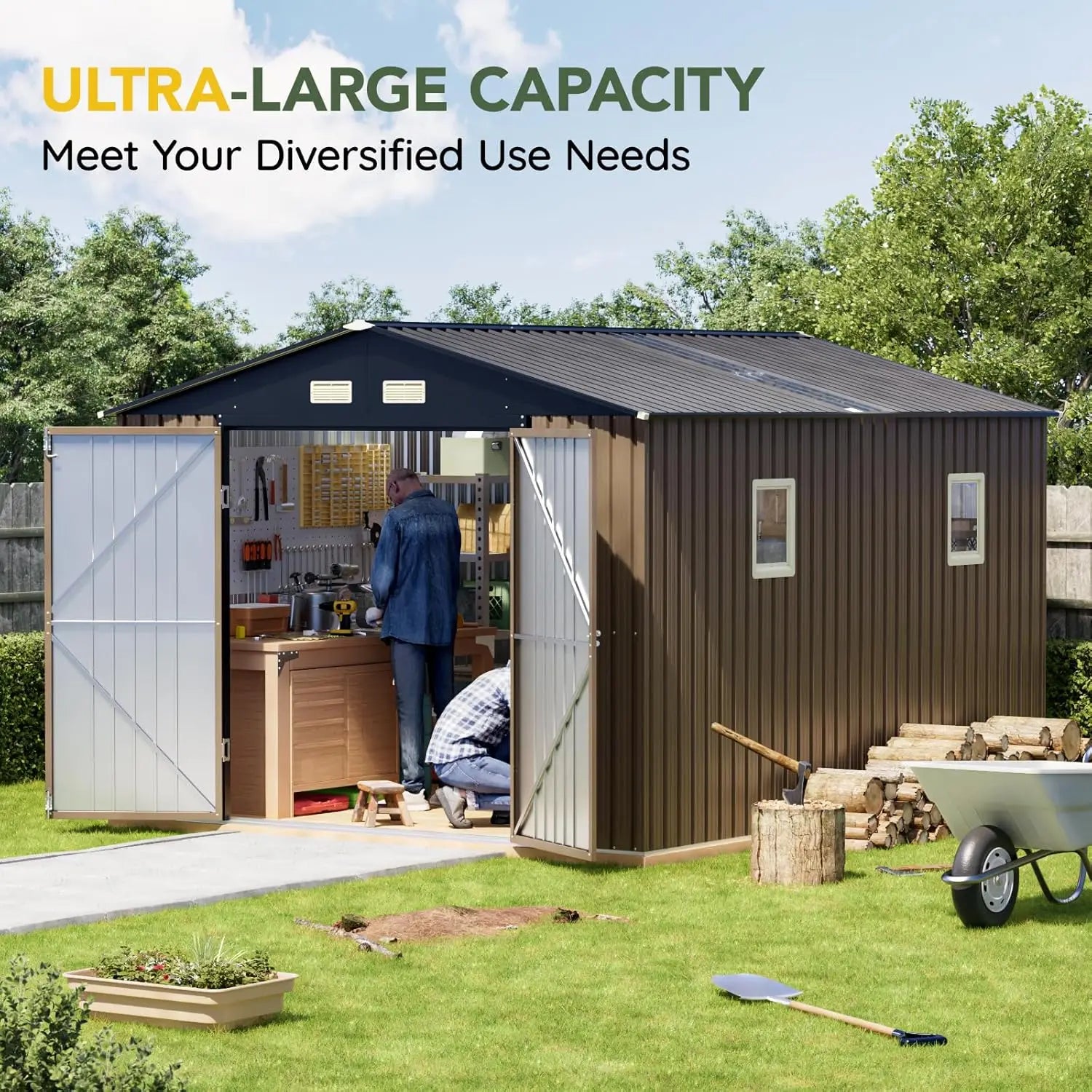 Outdoor Storage Shed 10 x 12ft.  Metal with Lockable Doors