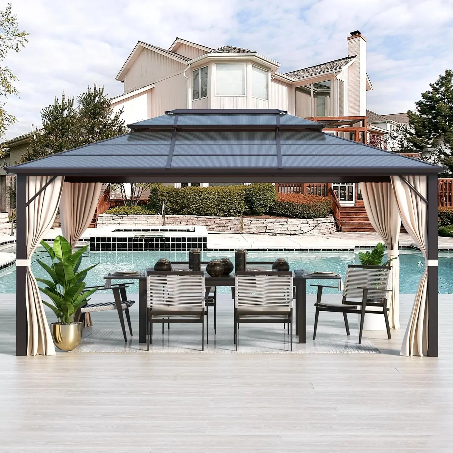 10'x13' Hardtop Gazebo, Outdoor Polycarbonate Double Roof Canopy