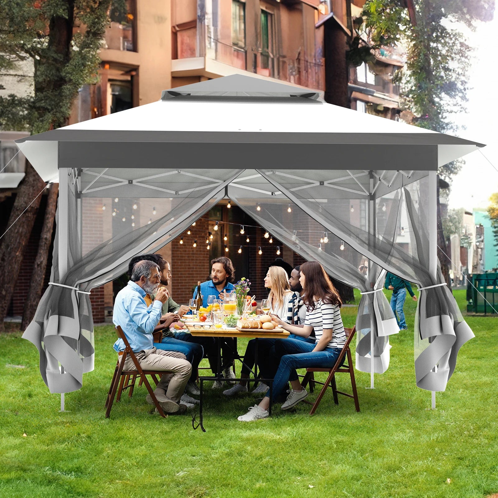 Outdoor Gazebo Canopy with 4 Detachable Mosquito Nets and Rainproof