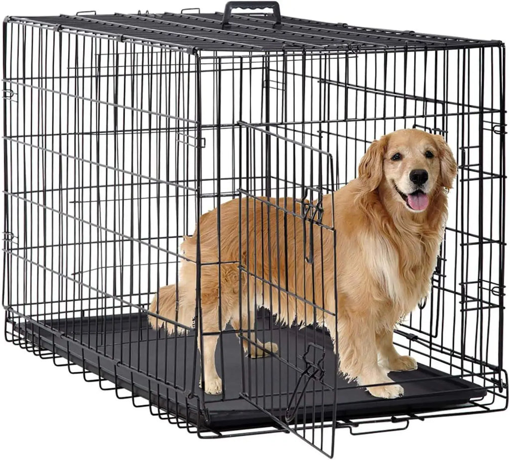 Dog Crate 48" Black Foldable Metal Kennel