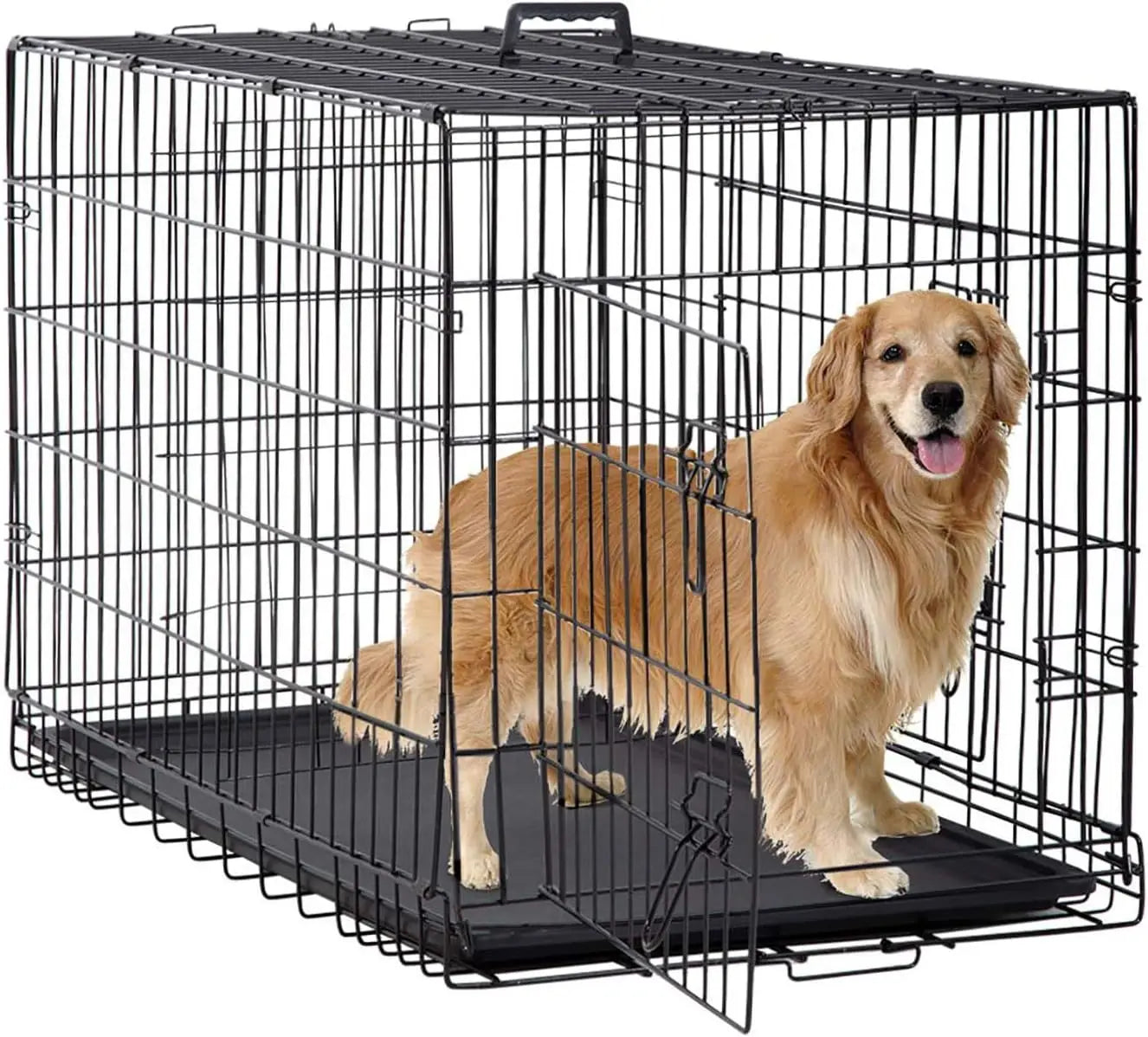 Dog Crate 48" Black Foldable Metal Kennel