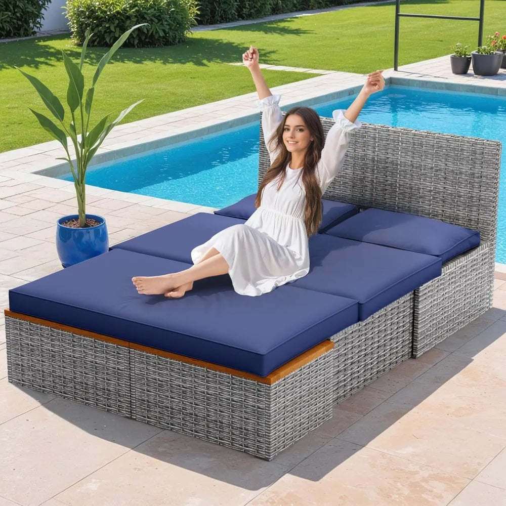 Patio Outdoor Day Bed Multifunctional Rattan Lounge Bed