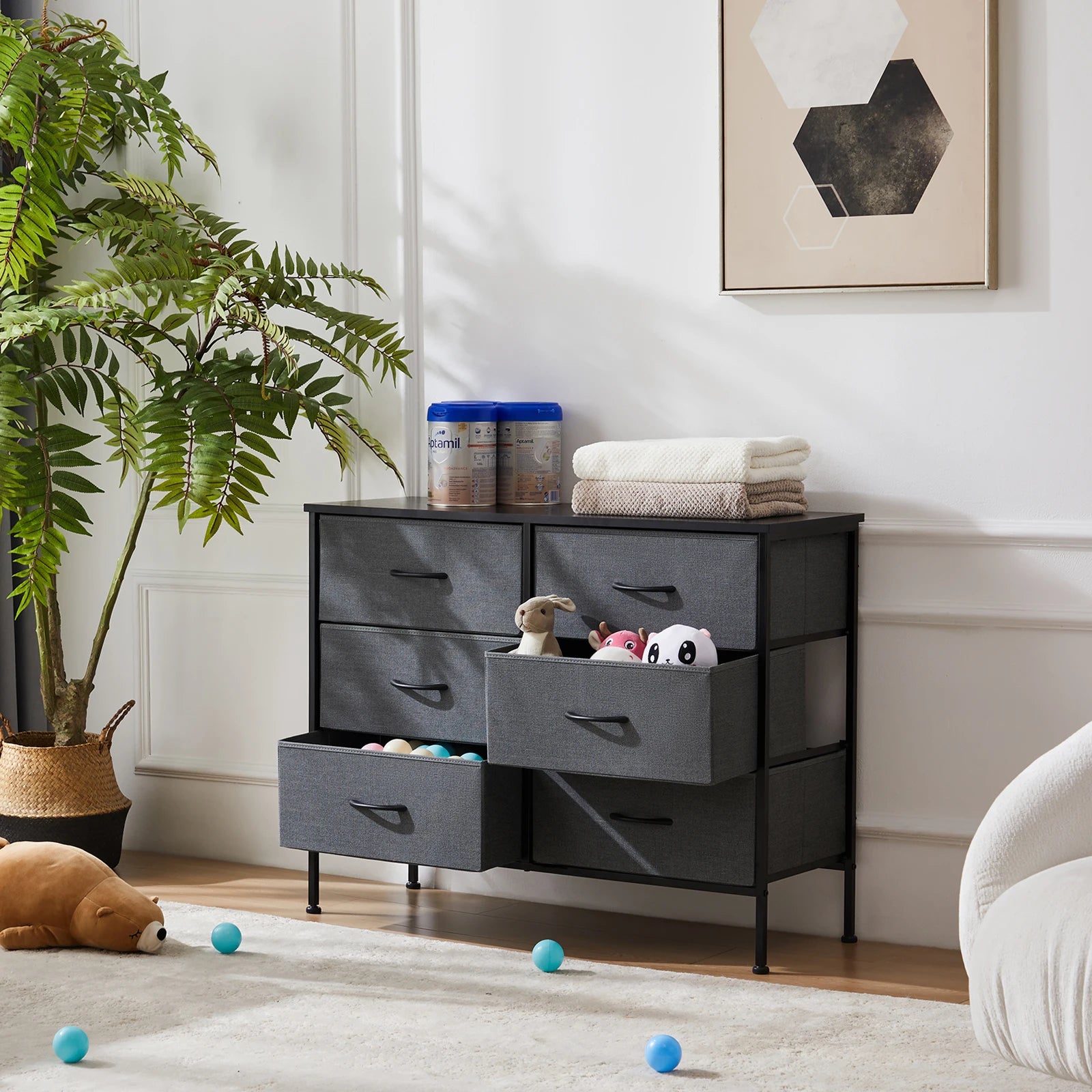 6 Fabric Drawers Nightstand For Bedroom Bedside Sofa Table