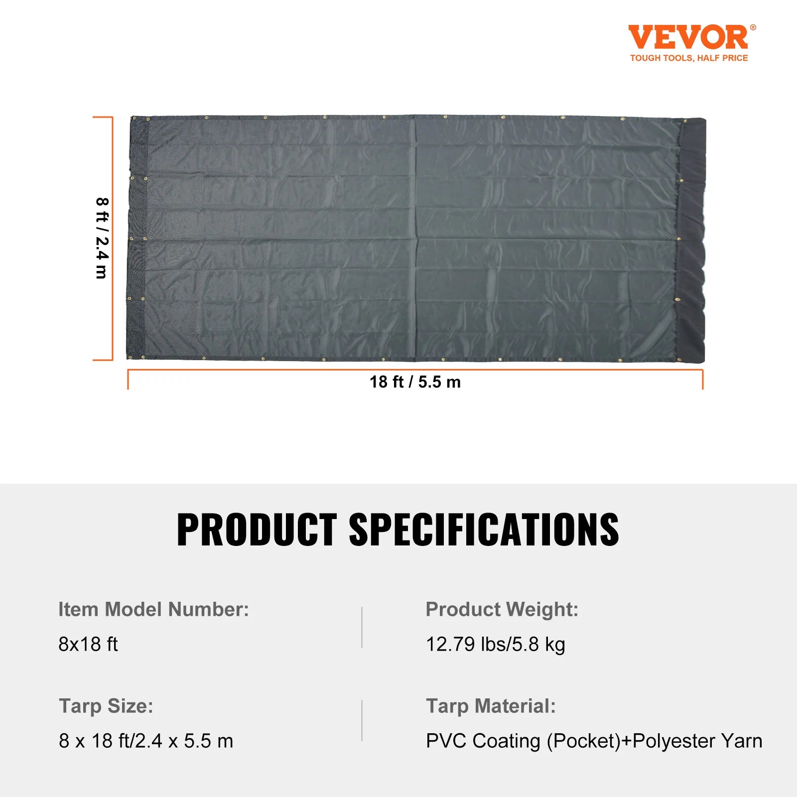 18oz PVC Dump Truck Tarp Folding Mesh Awning Tarpaulin Rainproof Cloth Double Pockets Trailer Shade for Outdoor Garden