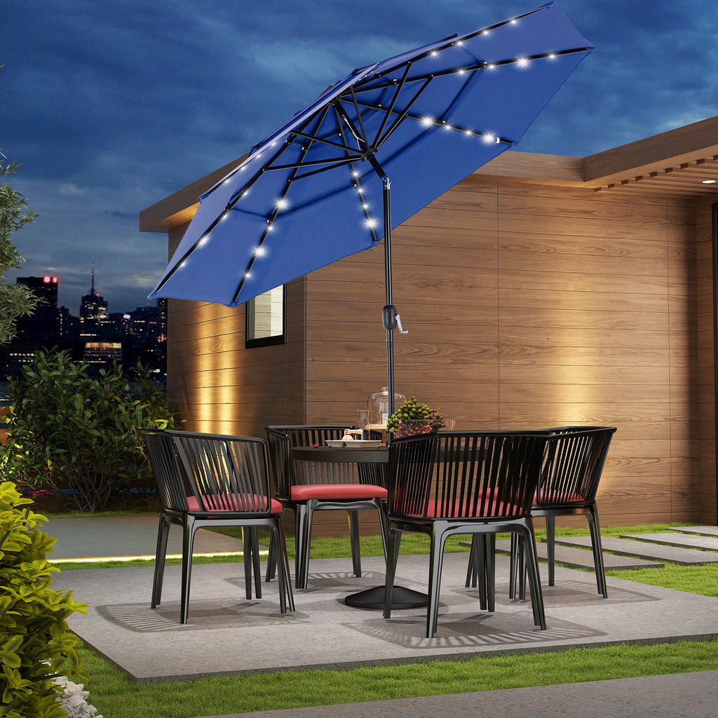10FT 3-Tier Patio Outdoor Umbrella with Solar 32 LED Lights
