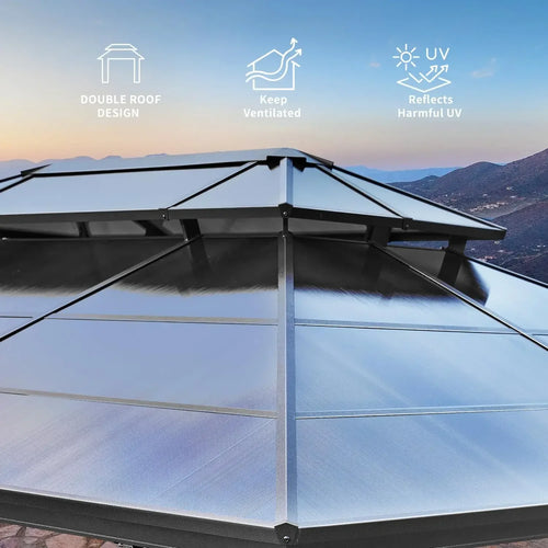 10'x13' Hardtop Gazebo, Outdoor Polycarbonate Double Roof Canopy
