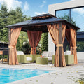10x12ft Hardtop Gazebo with Double Roof Netting & Curtains