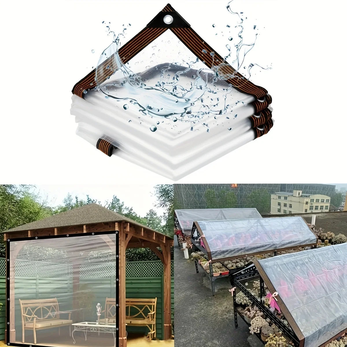 Transparent Rainproof Tarp for Outdoor Patio Shading & Wind Protection