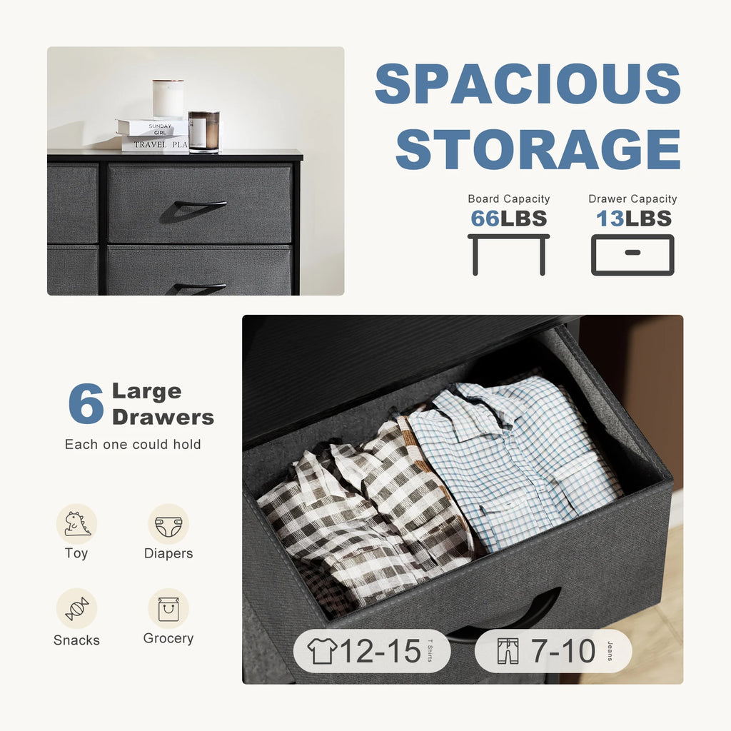 6 Fabric Drawers Nightstand For Bedroom Bedside Sofa Table