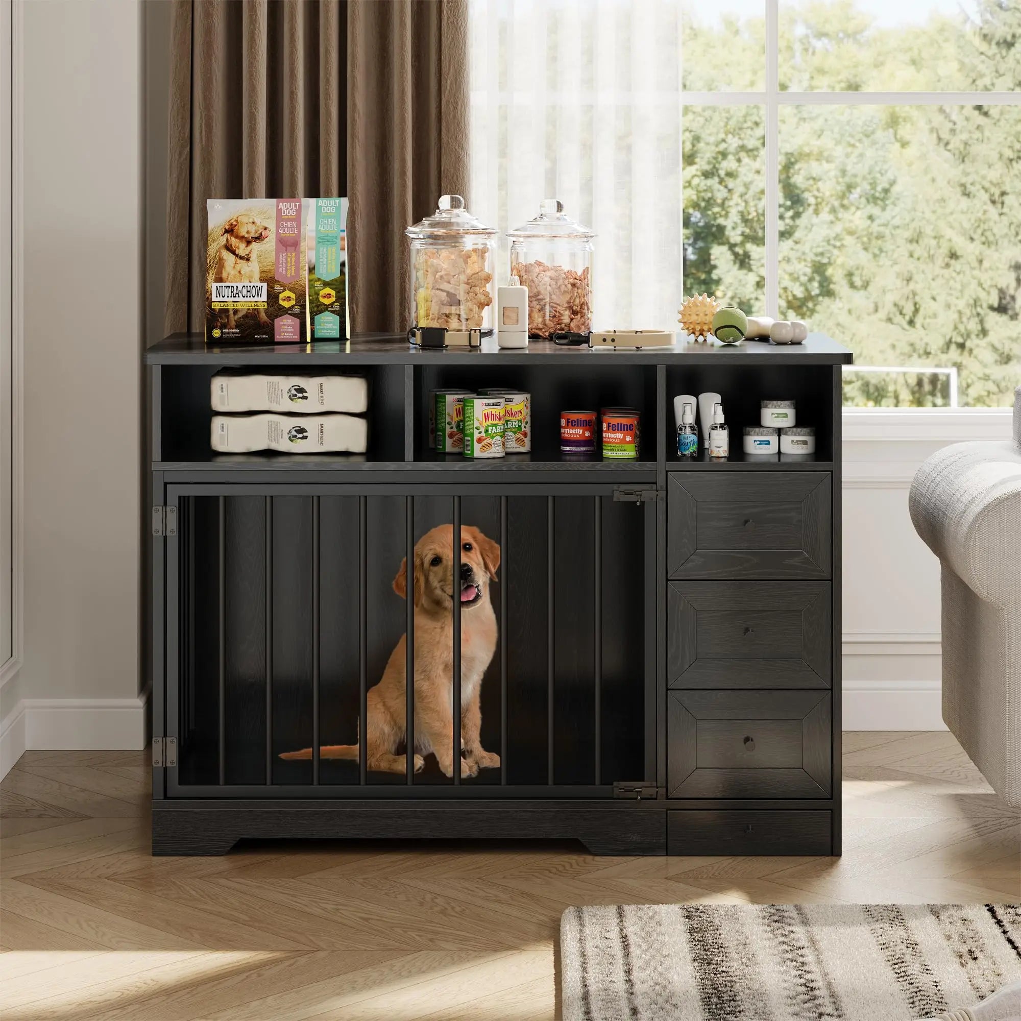 48 Inch Large Farmhouse Wooden Dog Crate Furniture