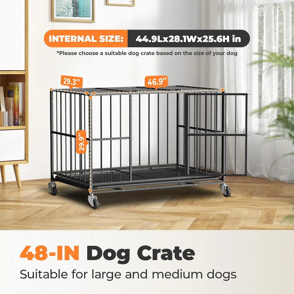 48 Inch Heavy Duty Dog Crate, Steel Escape Proof