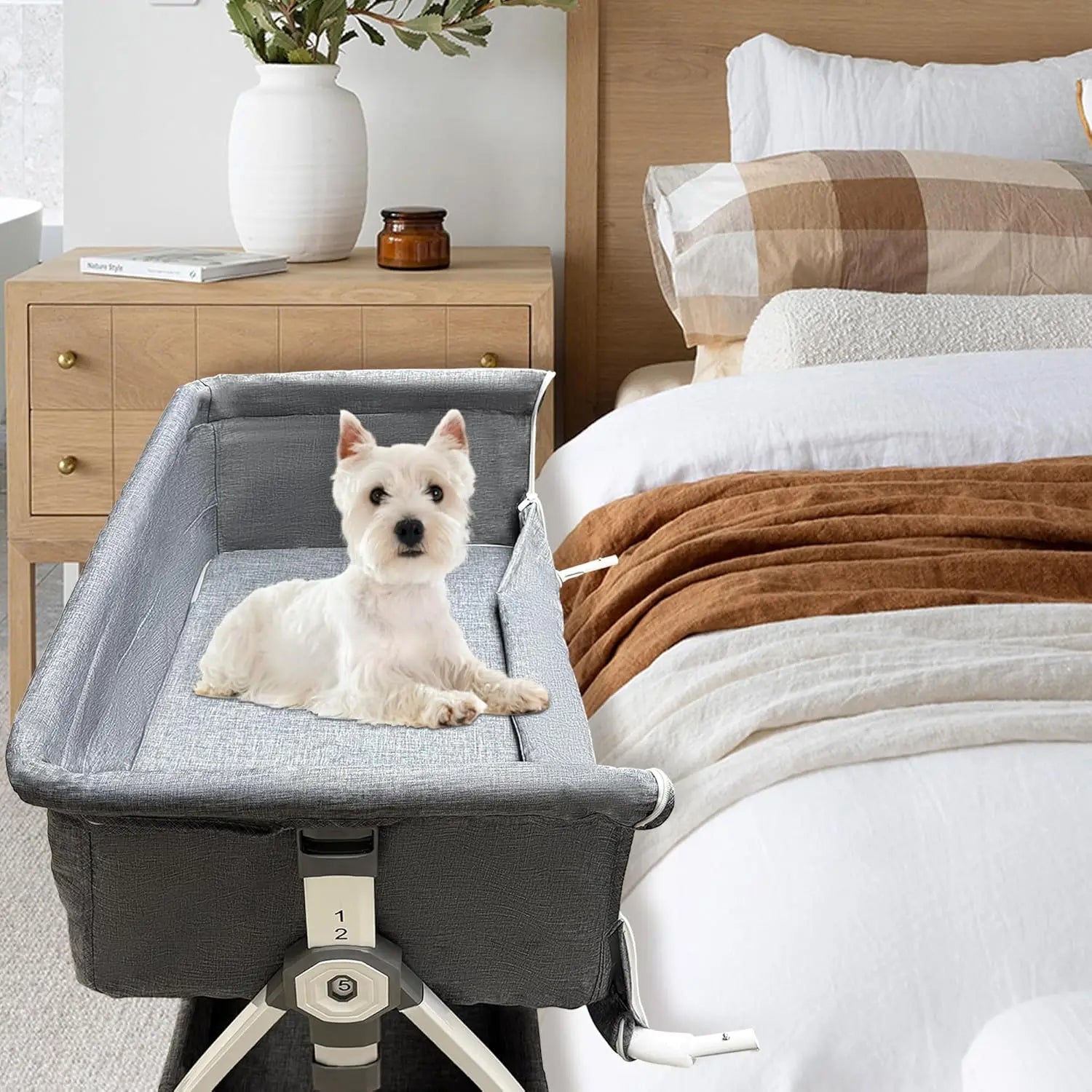 Bedside Sleeper Dog Bed, Adjustable 27''-32''