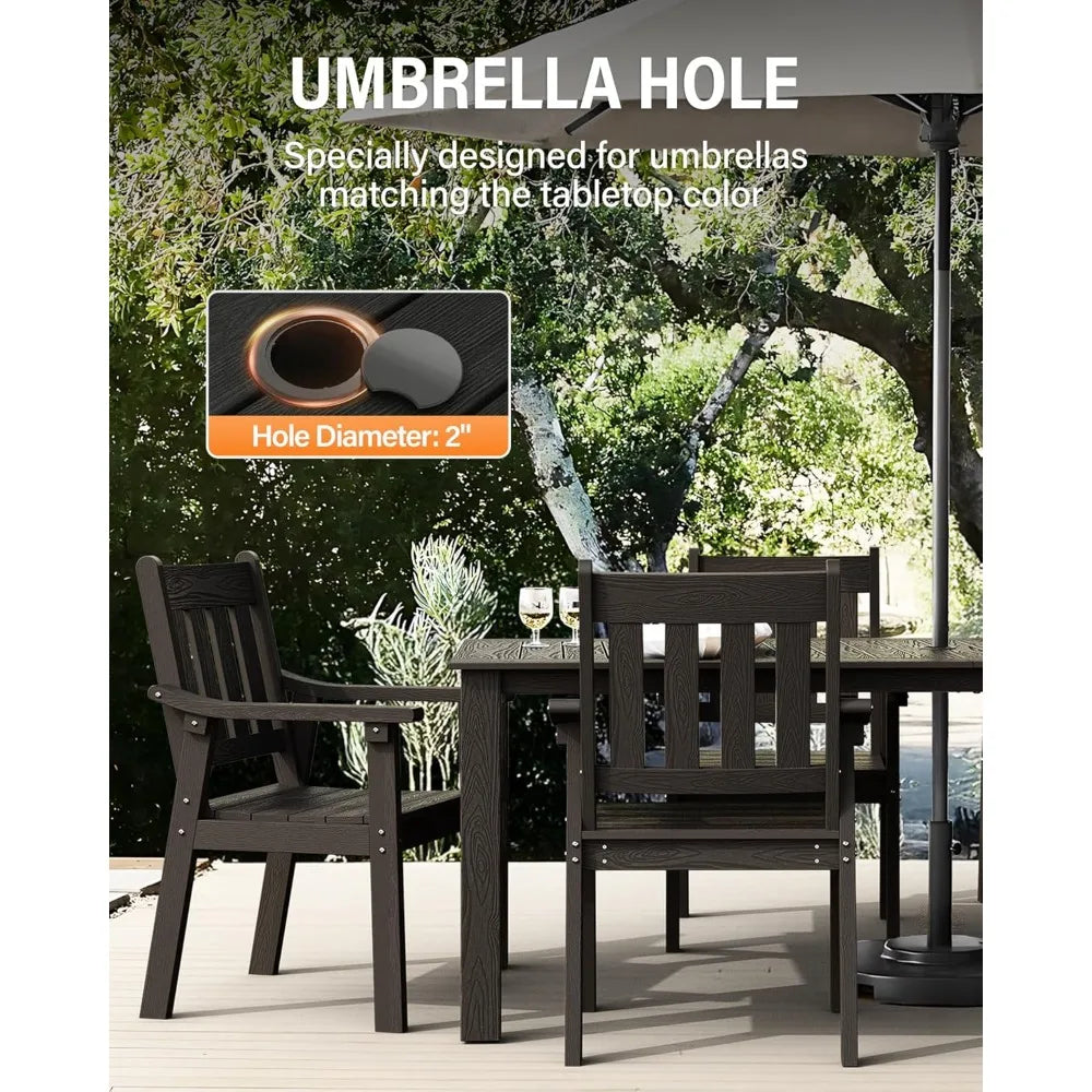 Patio 7 Piece Table and Chairs Dining Furniture, In Black Plastic