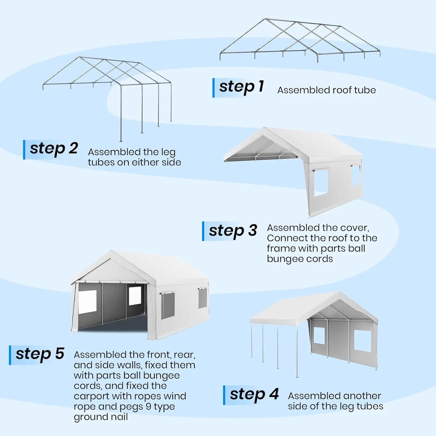 12x20 Heavy Duty Portable Garage Carport Canopy with Roll-Up Windows
