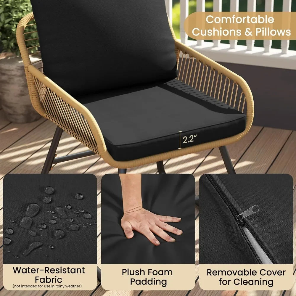 Wicker 3 Piece Rattan Bistro Outdoor Patio Set