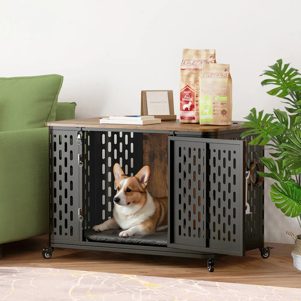 Dog Crate Pet Furniture with Cushion Wood Dog Kennel