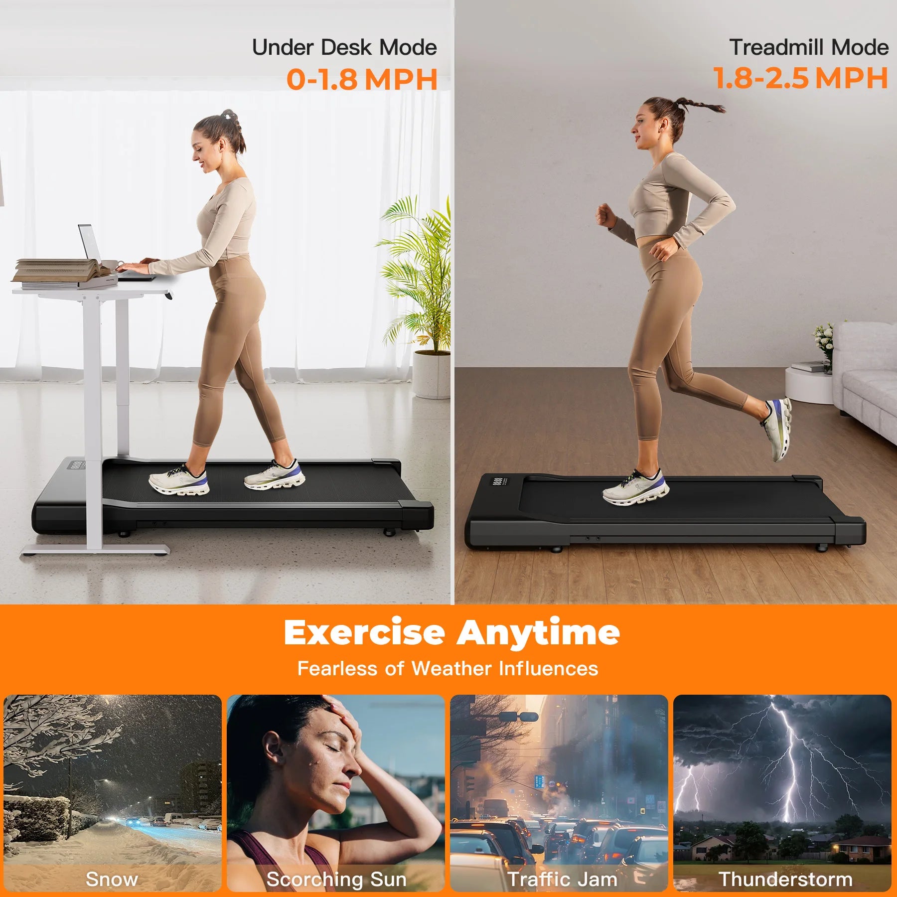 Walking Pad Treadmill 2 in 1 Portable with Remote Control