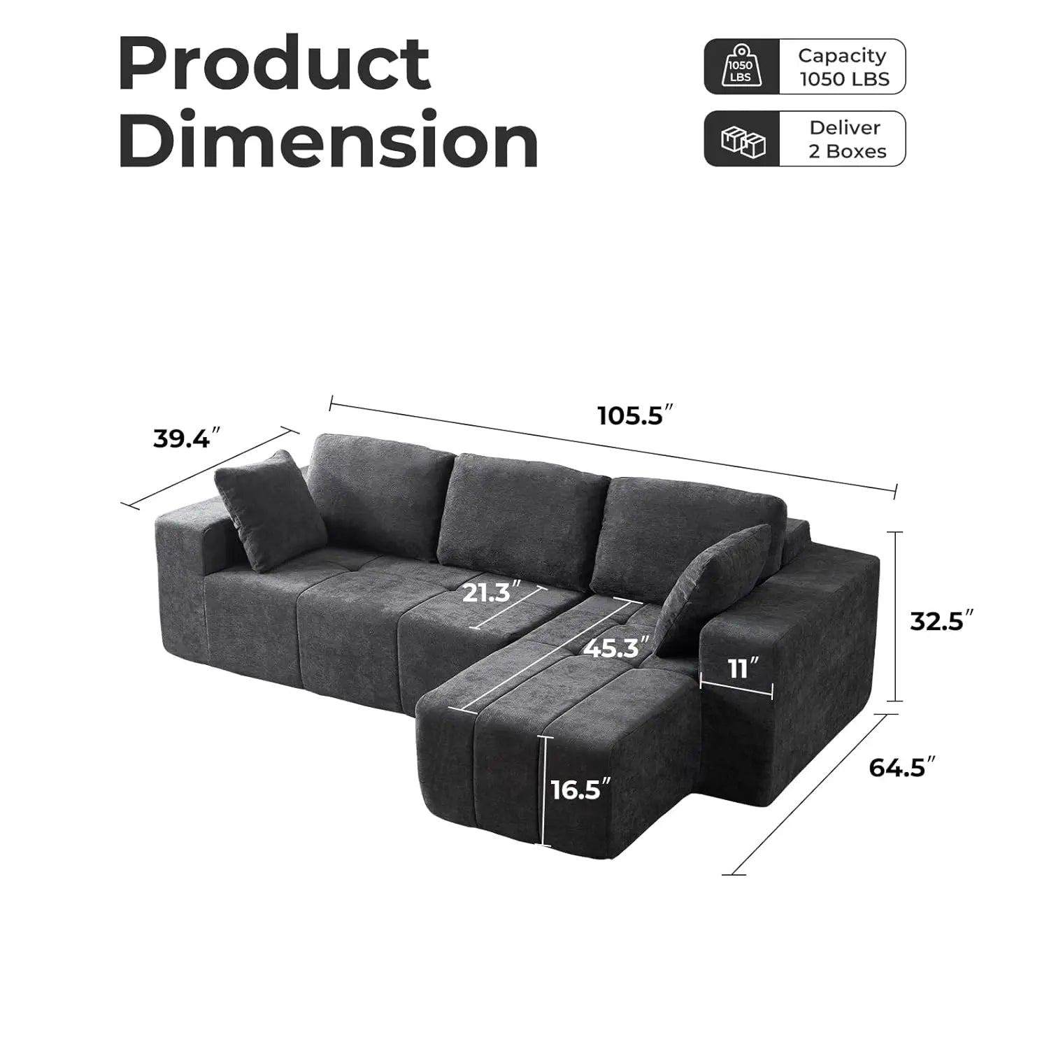 Cloud Modular L-Shape Sectional Sofa Chenille Upholstered