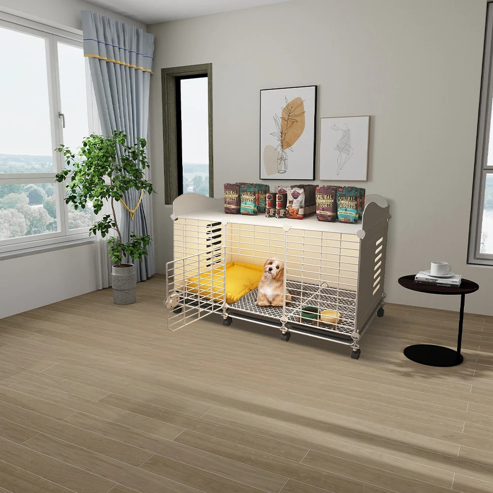 Dog Cage Crate with Wheels & Tray Indoor Dog House