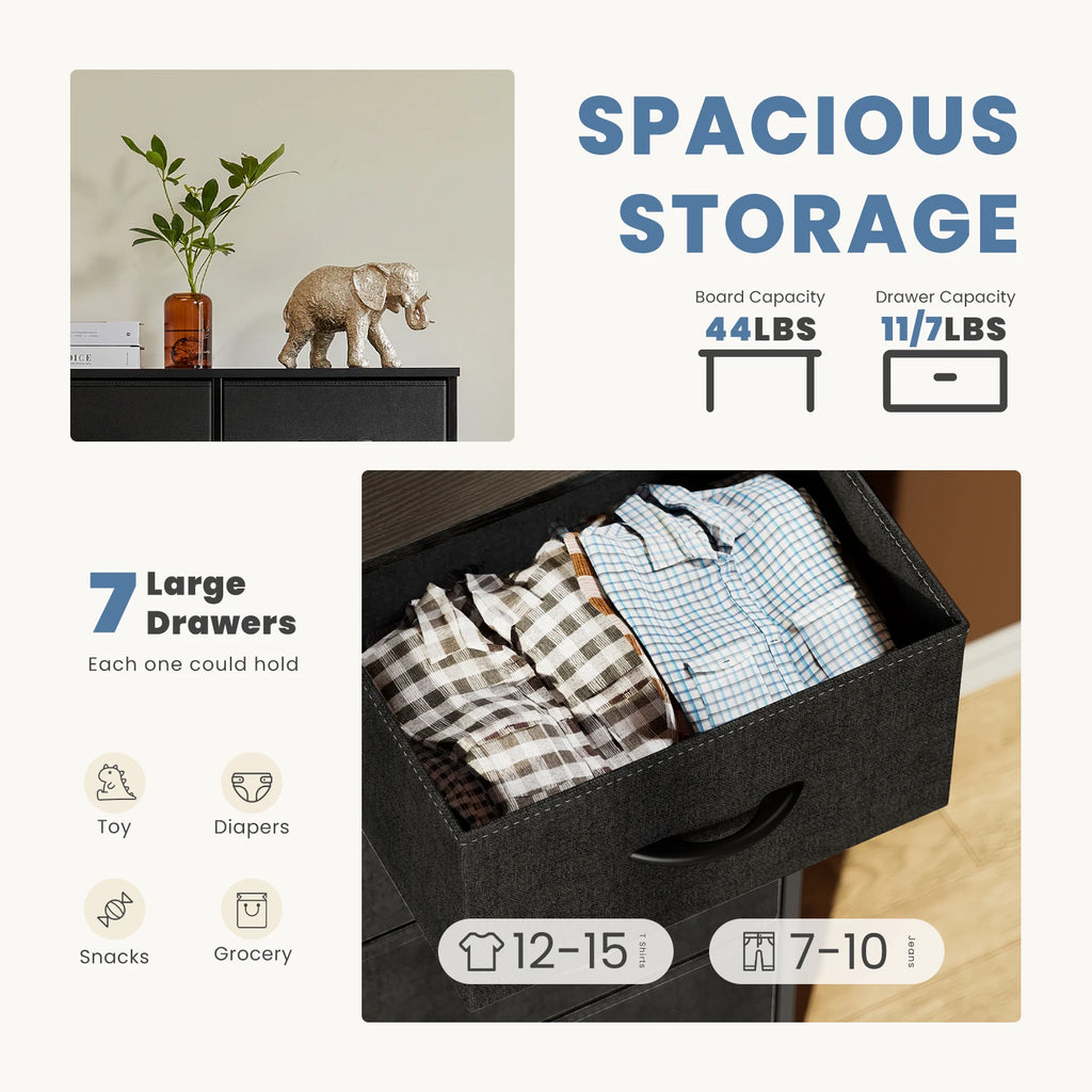 Dresser For Bedroom With 7 Fabric Drawers Organizer Storage
