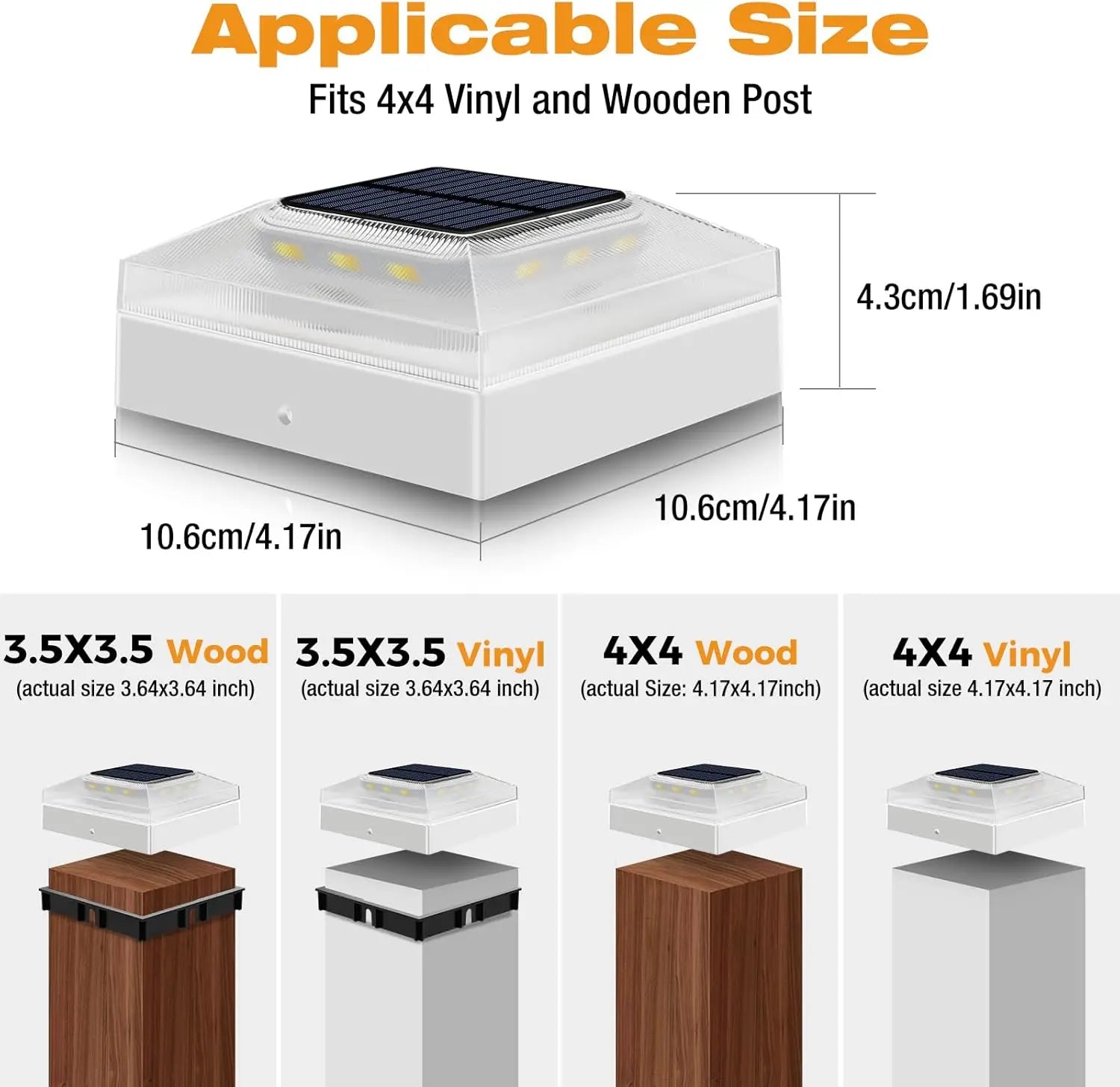 4x4 Solar Post Cap Lights, 12-Pack, Waterproof, 3 Color Modes