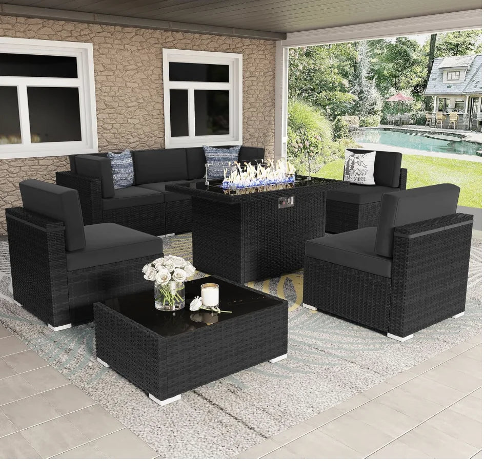 8 Pieces Patio Set with 44" Propane Gas Fire Pit Table