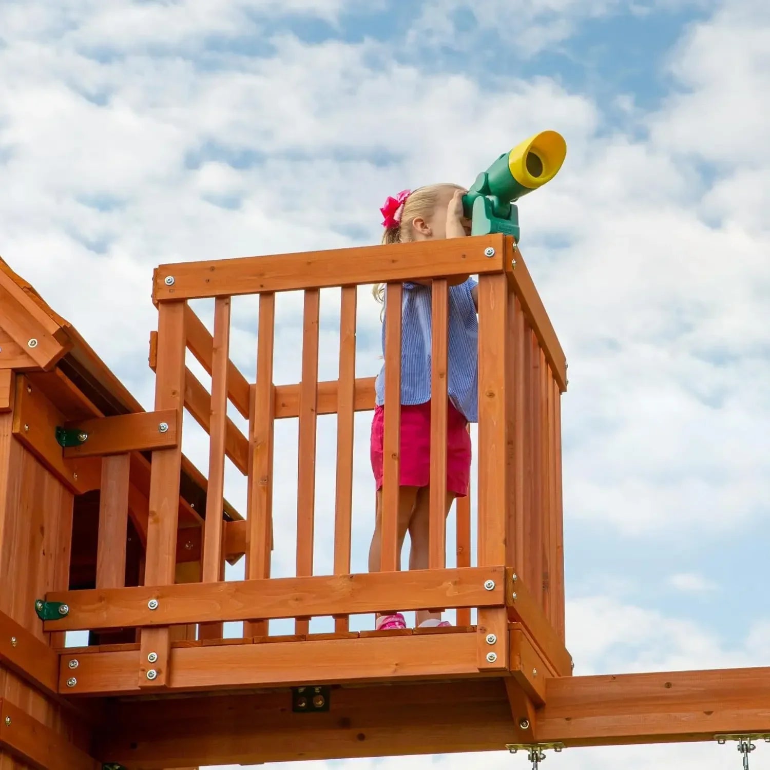 II Cedar Wood Swing Set with Wave Slide, Raised Clubhouse