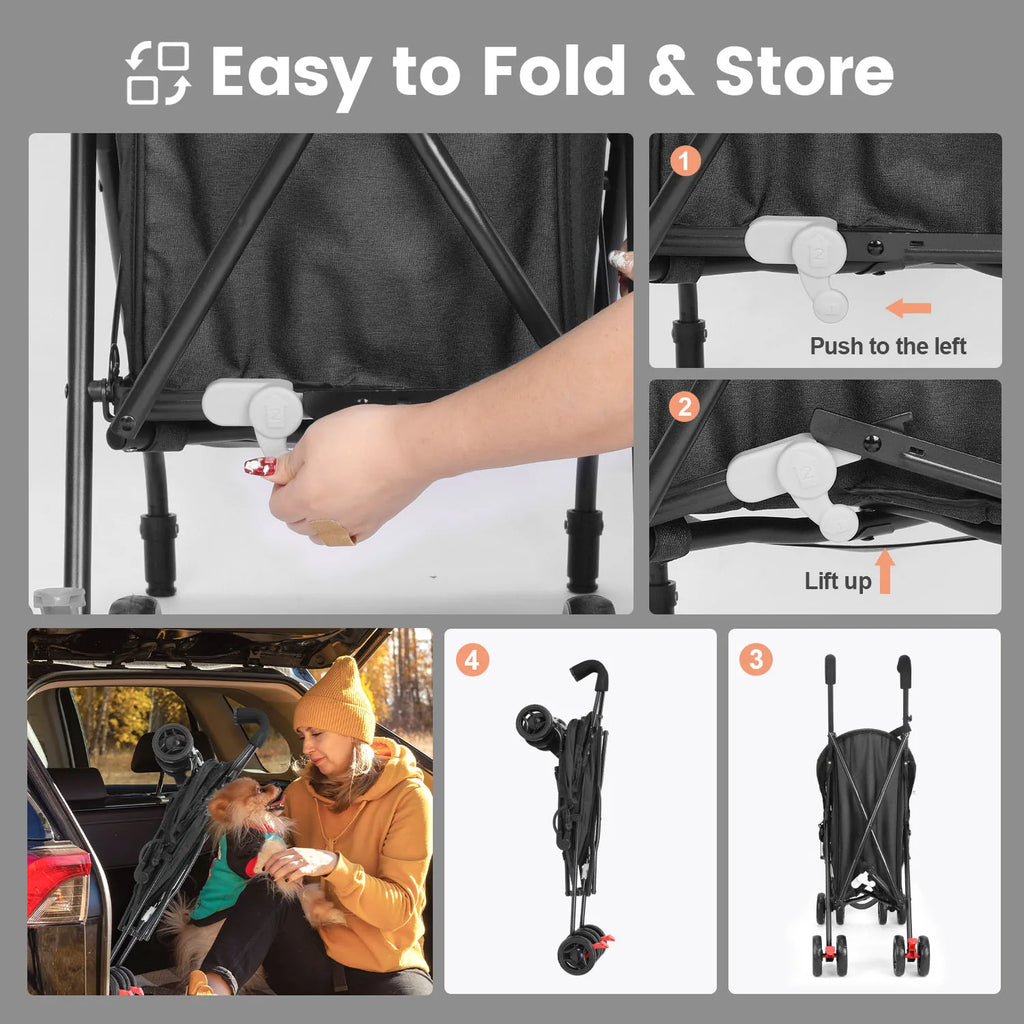 4 Wheels Puppy Stroller Rotate with Brakes And Storage