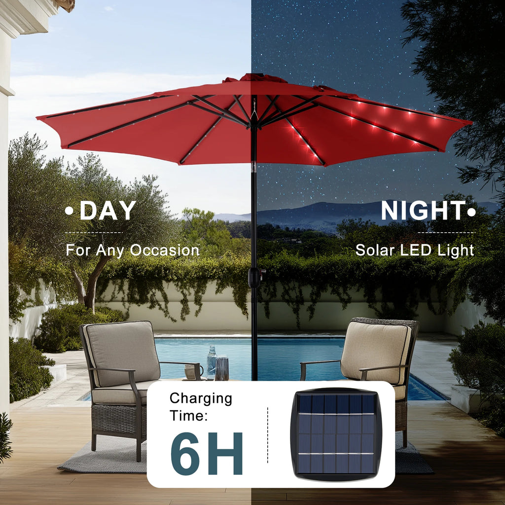 10FT Solar Patio Umbrella with 32 LED Light Outdoor Table Umbrella