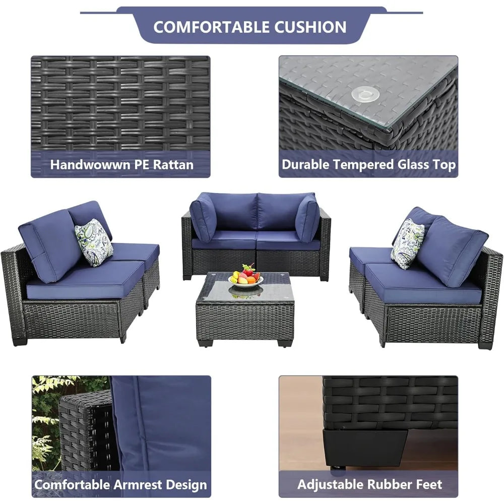 7 Pieces Outdoor Patio Furniture Sets Rattan Wicker