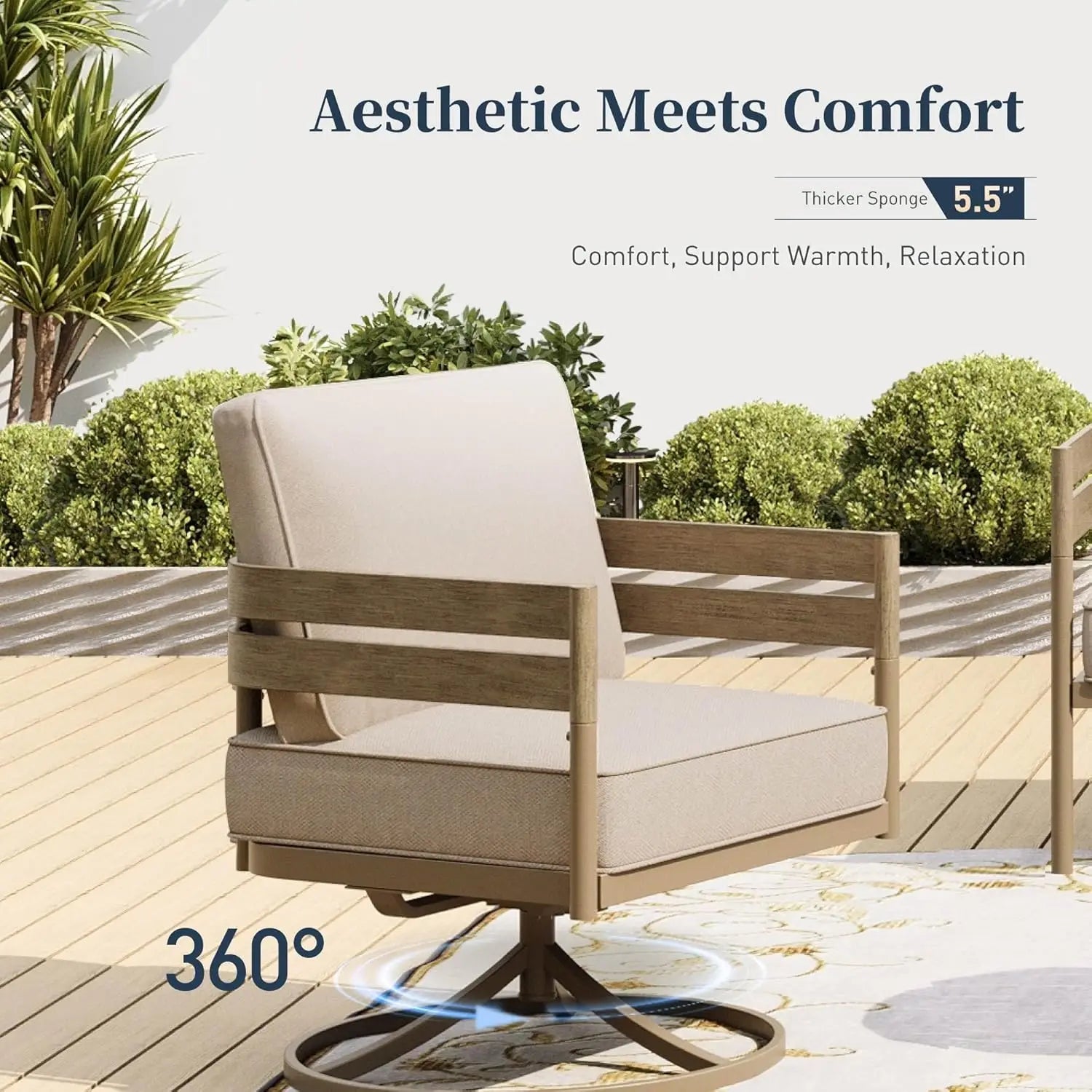 Metal Frame Patio Furniture Set, Wood-Like Modern with Cushion