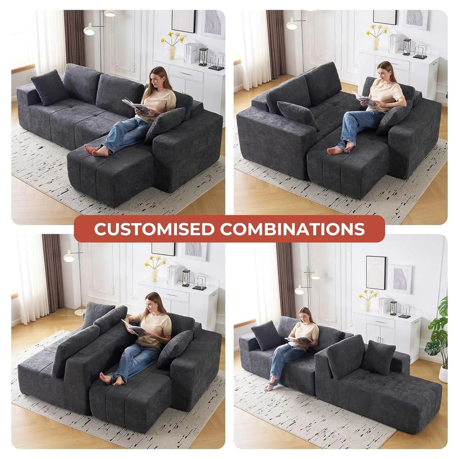 Cloud Modular L-Shape Sectional Sofa Chenille Upholstered