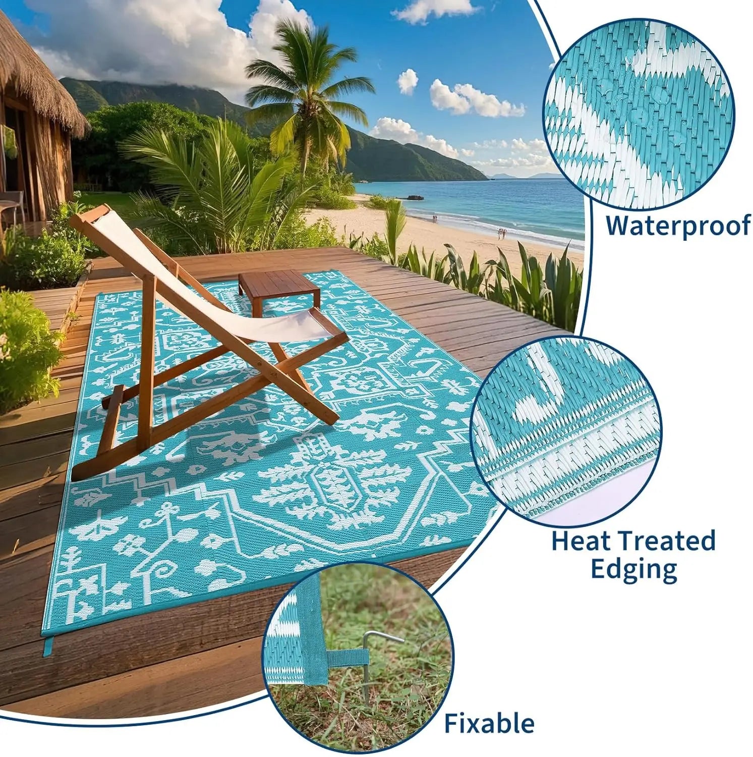 Waterproof Outdoor Area Rug Stain-Resistant Plastic Straw Carpet