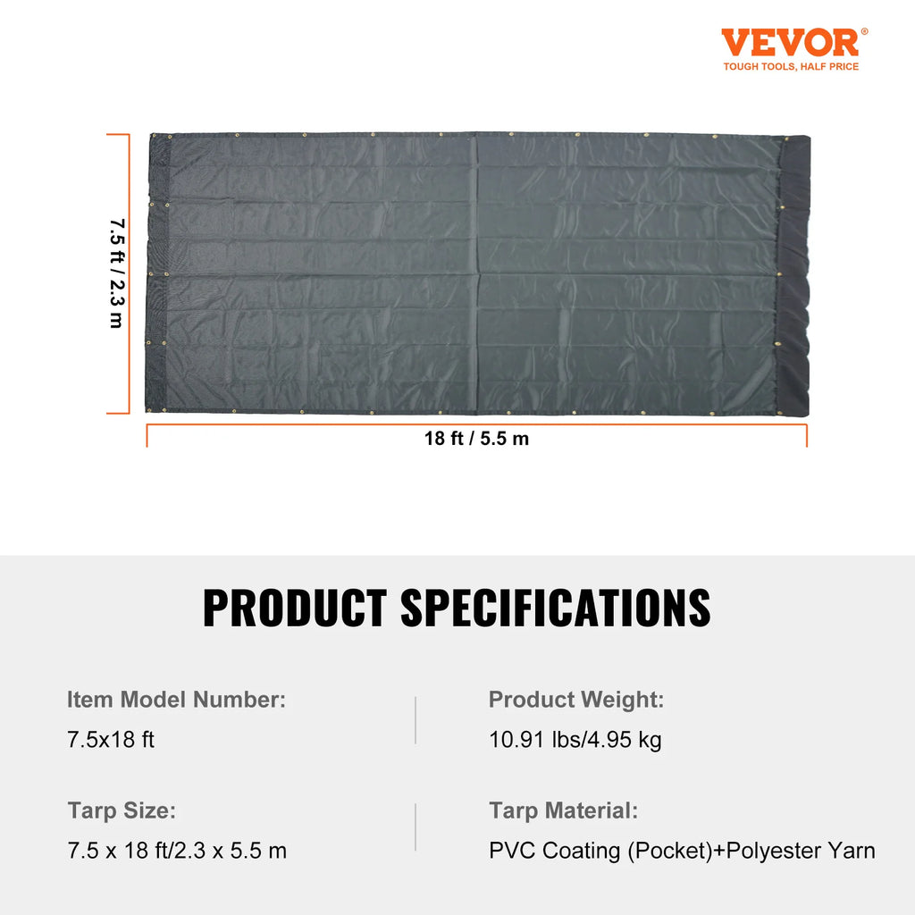 18oz PVC Dump Truck Tarp Folding Mesh Awning Tarpaulin Rainproof Cloth Double Pockets Trailer Shade for Outdoor Garden
