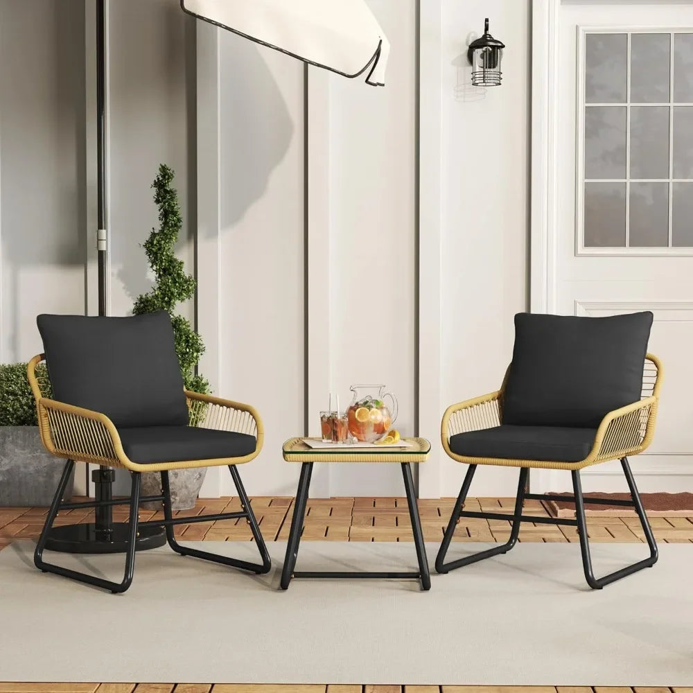 Wicker 3 Piece Rattan Bistro Outdoor Patio Set