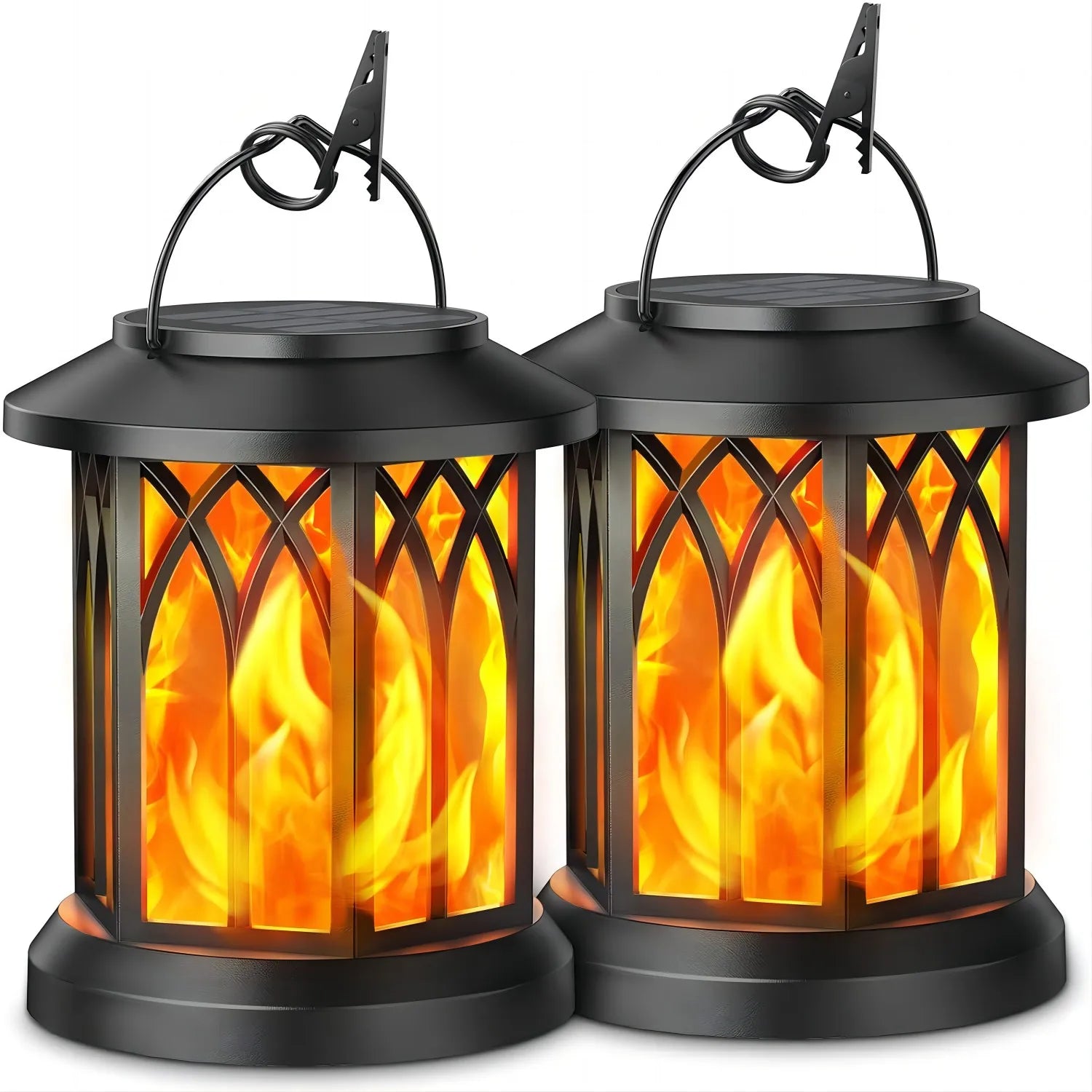 2 Pack Upgraded Flickering Flame Solar Outdoor Lanterns Bronze/Black