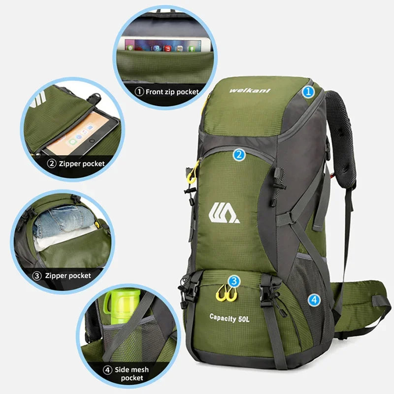 50L Travel Backpack Waterproof Camping And Hiking Bag For Men