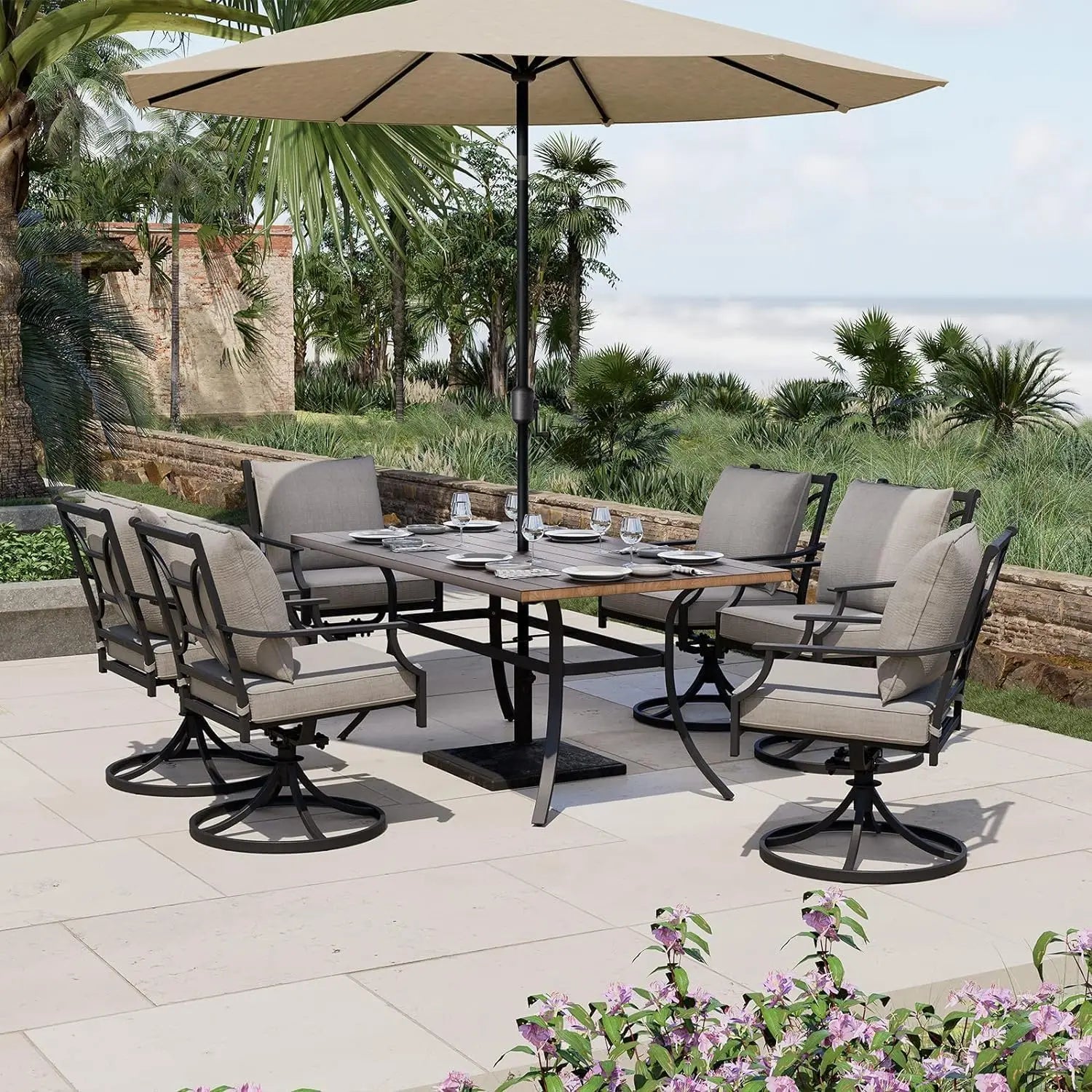 7-Piece Patio Dining Set for 6, Outdoor Swivel Chairs