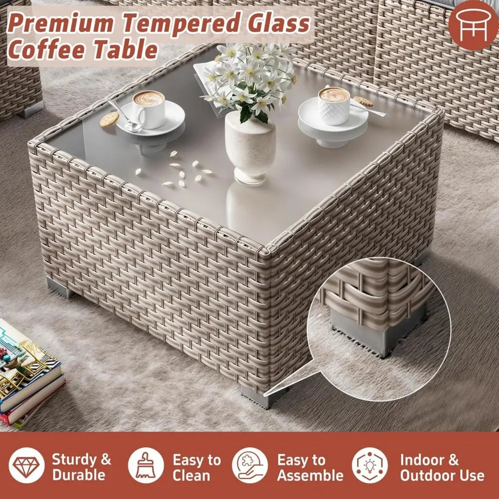 13 Piece Outdoor Wicker Patio Set, High Back Sofa Chairs